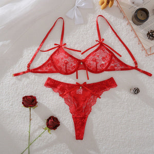 New sexy perspective lace hollow backless body sculpting thin sex underwear split set - Negative Apparel