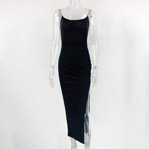 New Sexy Slit Chain Suspender Dress - Negative Apparel