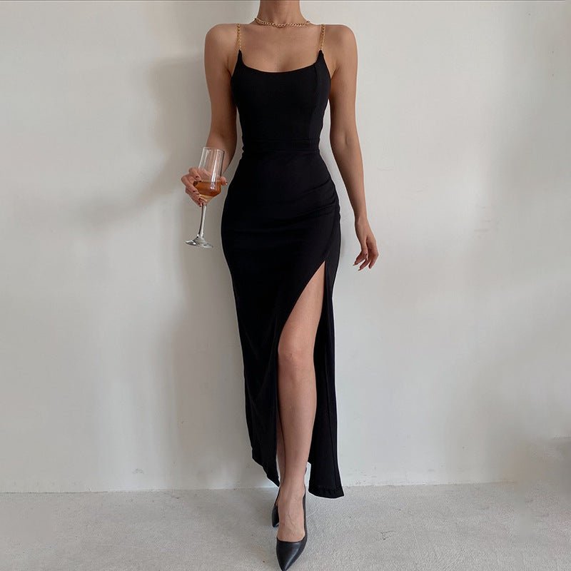 New Sexy Slit Chain Suspender Dress - Negative Apparel