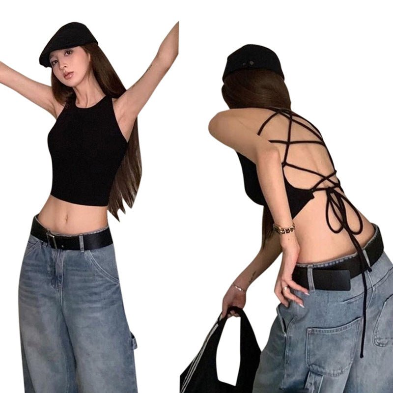 New sleeveless straps large backless crop top - Negative Apparel