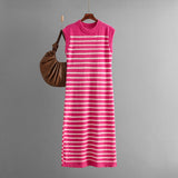 New slim - fit intercolor women's knitted sweater striped long dress fashion dress - Negative Apparel