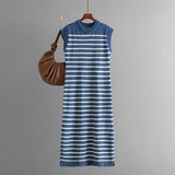 New slim - fit intercolor women's knitted sweater striped long dress fashion dress - Negative Apparel