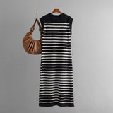 New slim - fit intercolor women's knitted sweater striped long dress fashion dress - Negative Apparel