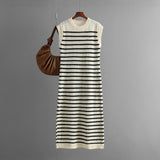 New slim - fit intercolor women's knitted sweater striped long dress fashion dress - Negative Apparel