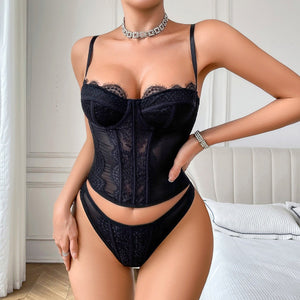 new Spice Girls sexy gathering tight perspective lace pure desire suspender corset underwear underwear - Negative Apparel