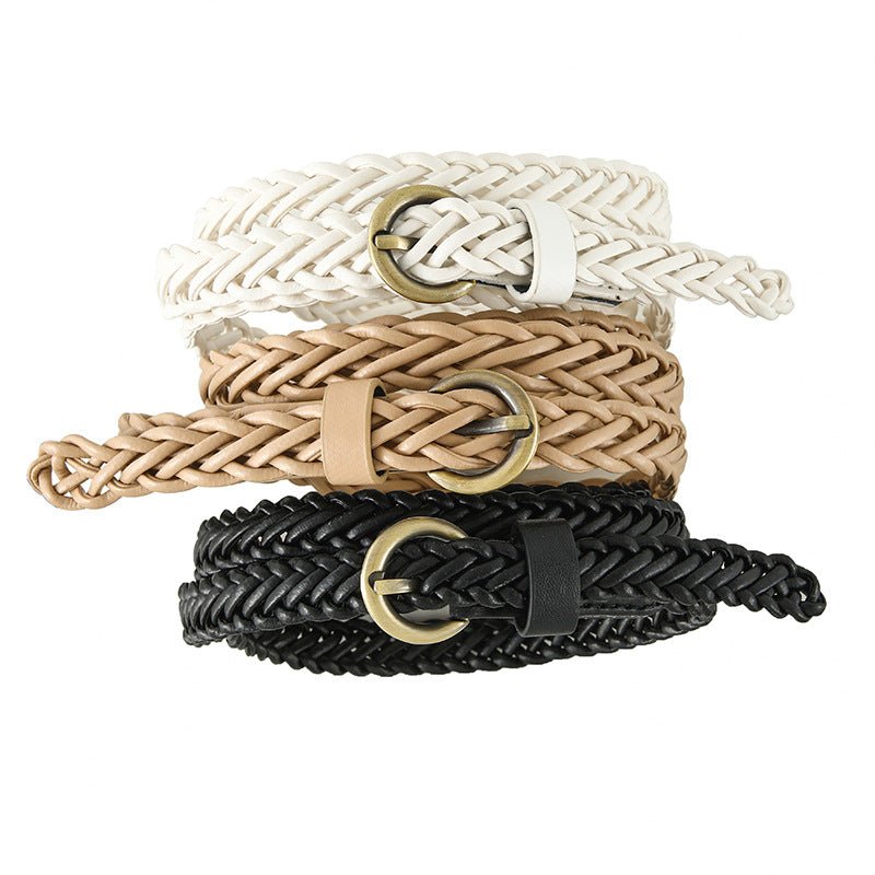 New style braided punch - free pin buckle retro casual thin belt waist rope decoration dress shirt belt - Negative Apparel