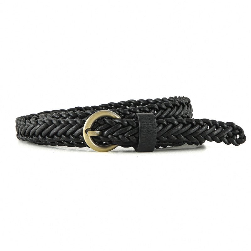 New style braided punch - free pin buckle retro casual thin belt waist rope decoration dress shirt belt - Negative Apparel