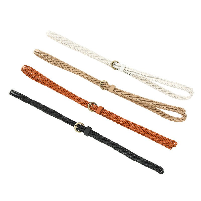 New style braided punch - free pin buckle retro casual thin belt waist rope decoration dress shirt belt - Negative Apparel