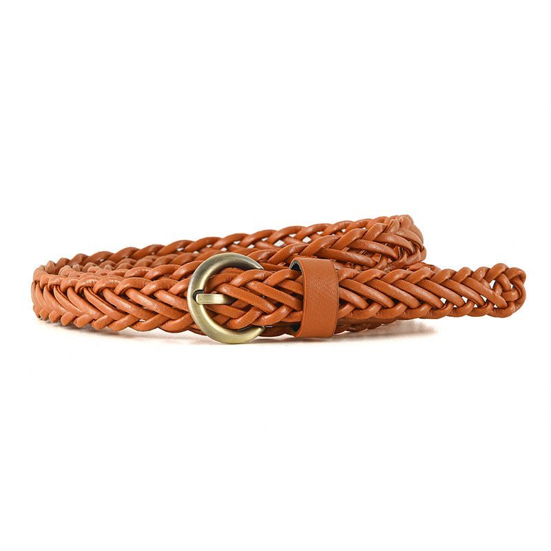 New style braided punch - free pin buckle retro casual thin belt waist rope decoration dress shirt belt - Negative Apparel