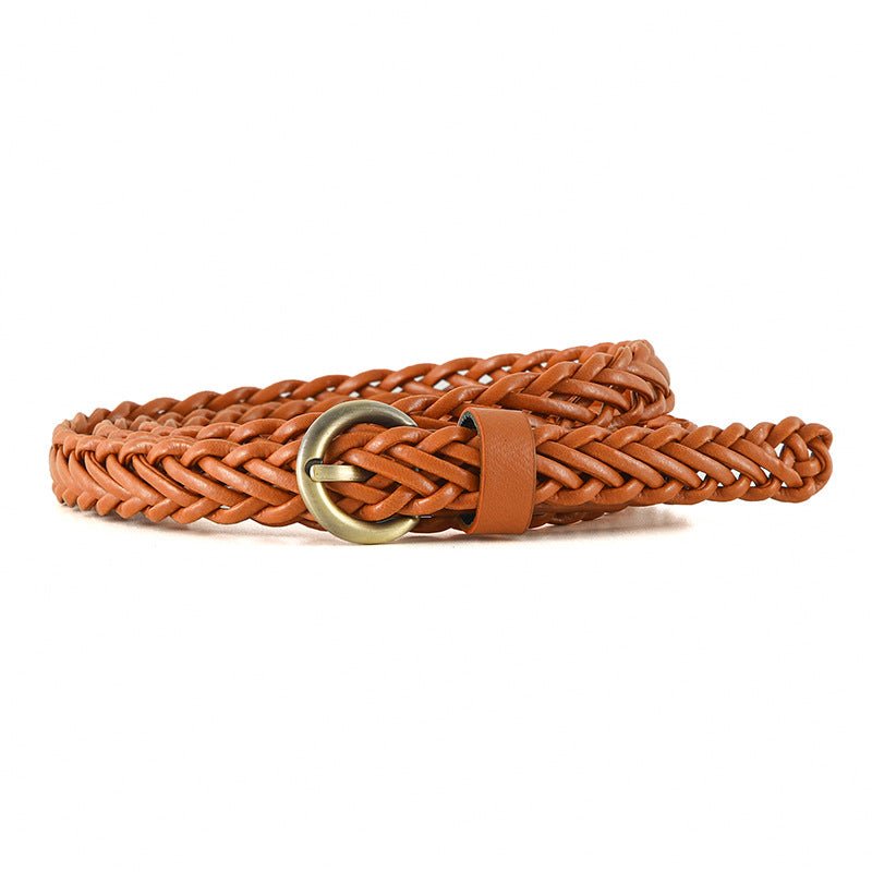 New style braided punch - free pin buckle retro casual thin belt waist rope decoration dress shirt belt - Negative Apparel
