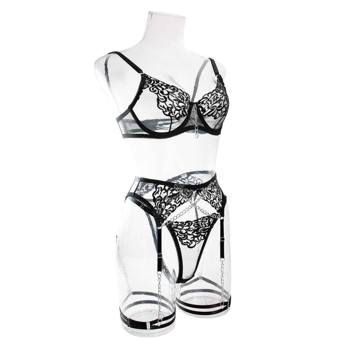 New style with metal chain embroidery underwear four - piece set - Negative Apparel