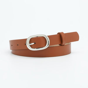 New style women's belt oval silver buckle versatile simple solid color decoration chic style jeans casual pants belt women - Negative Apparel