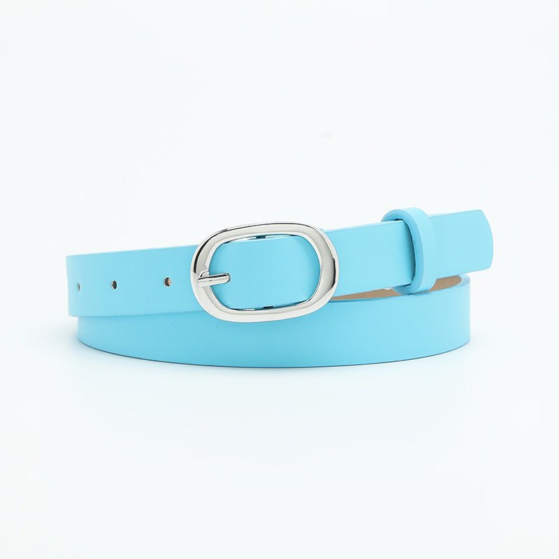New style women's belt oval silver buckle versatile simple solid color decoration chic style jeans casual pants belt women - Negative Apparel
