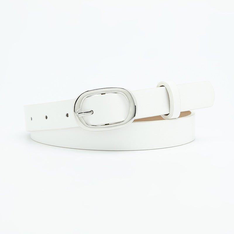 New style women's belt oval silver buckle versatile simple solid color decoration chic style jeans casual pants belt women - Negative Apparel