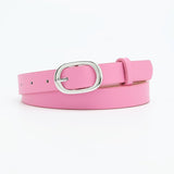 New style women's belt oval silver buckle versatile simple solid color decoration chic style jeans casual pants belt women - Negative Apparel