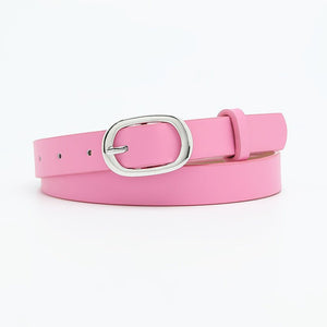 New style women's belt oval silver buckle versatile simple solid color decoration chic style jeans casual pants belt women - Negative Apparel
