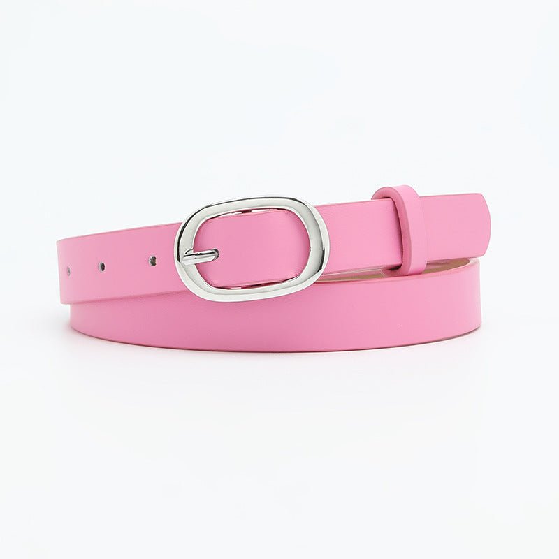 New style women's belt oval silver buckle versatile simple solid color decoration chic style jeans casual pants belt women - Negative Apparel