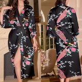 new summer ice silk nightgown peacock print thin cardigan nightgown women's loungewear WP22314 - Negative Apparel