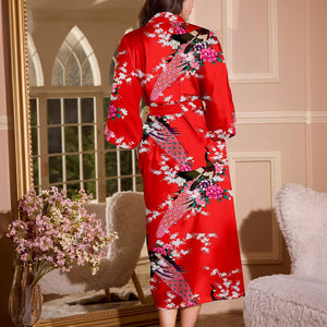 new summer ice silk nightgown peacock print thin cardigan nightgown women's loungewear WP22314 - Negative Apparel