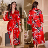 new summer ice silk nightgown peacock print thin cardigan nightgown women's loungewear WP22314 - Negative Apparel