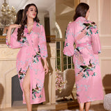 new summer ice silk nightgown peacock print thin cardigan nightgown women's loungewear WP22314 - Negative Apparel