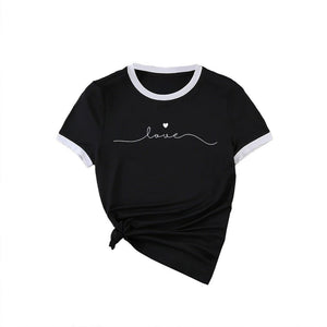 New summer round neck contrasting color matching short - sleeved casual slim - fit women's T-shirt versatile top - Negative Apparel