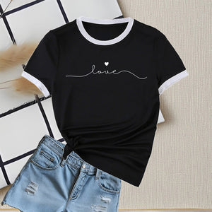 New summer round neck contrasting color matching short - sleeved casual slim - fit women's T-shirt versatile top - Negative Apparel