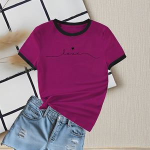 New summer round neck contrasting color matching short - sleeved casual slim - fit women's T-shirt versatile top - Negative Apparel
