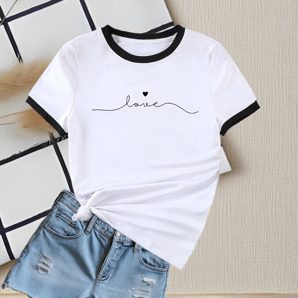 New summer round neck contrasting color matching short - sleeved casual slim - fit women's T-shirt versatile top - Negative Apparel