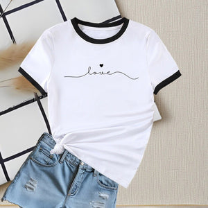 New summer round neck contrasting color matching short - sleeved casual slim - fit women's T-shirt versatile top - Negative Apparel