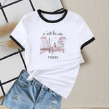 New summer round neck contrasting color matching short - sleeved casual slim - fit women's T-shirt versatile top - Negative Apparel