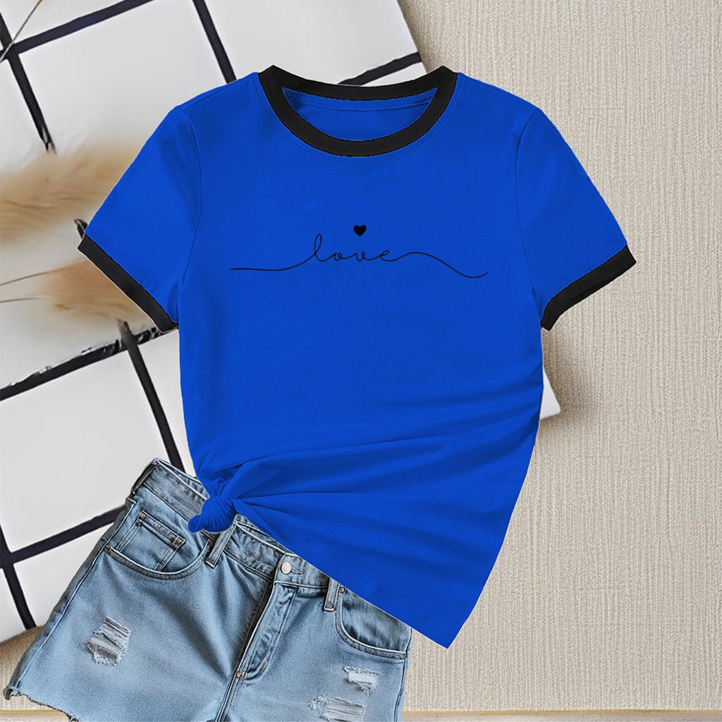 New summer round neck contrasting color matching short - sleeved casual slim - fit women's T-shirt versatile top - Negative Apparel