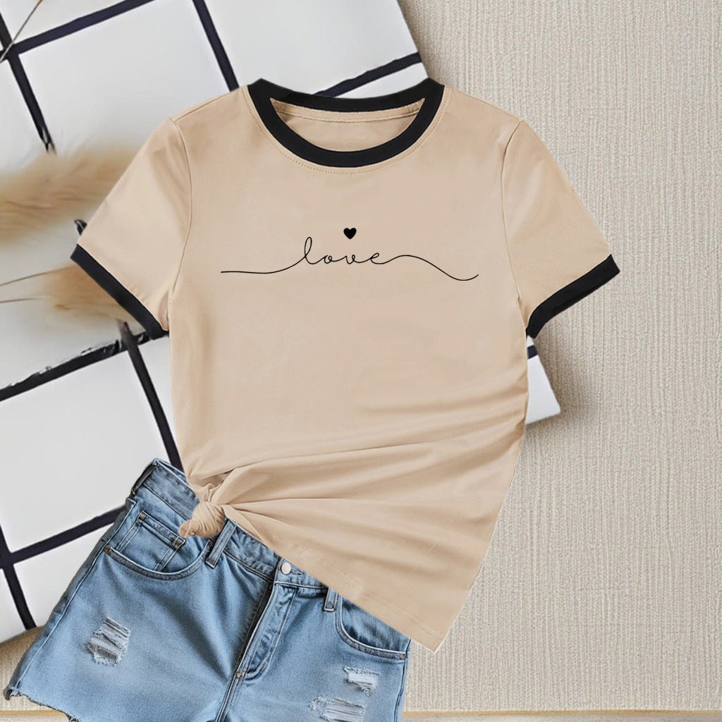 New summer round neck contrasting color matching short - sleeved casual slim - fit women's T-shirt versatile top - Negative Apparel