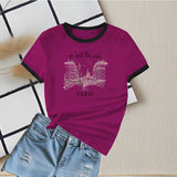 New summer round neck contrasting color matching short - sleeved casual slim - fit women's T-shirt versatile top - Negative Apparel