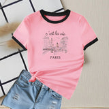 New summer round neck contrasting color matching short - sleeved casual slim - fit women's T-shirt versatile top - Negative Apparel