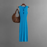 New summer sexy hollow knitted sleeveless round neck slim dress female - Negative Apparel