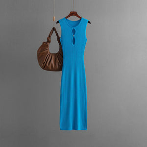 New summer sexy hollow knitted sleeveless round neck slim dress female - Negative Apparel