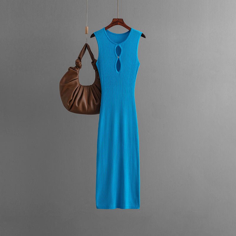 New summer sexy hollow knitted sleeveless round neck slim dress female - Negative Apparel