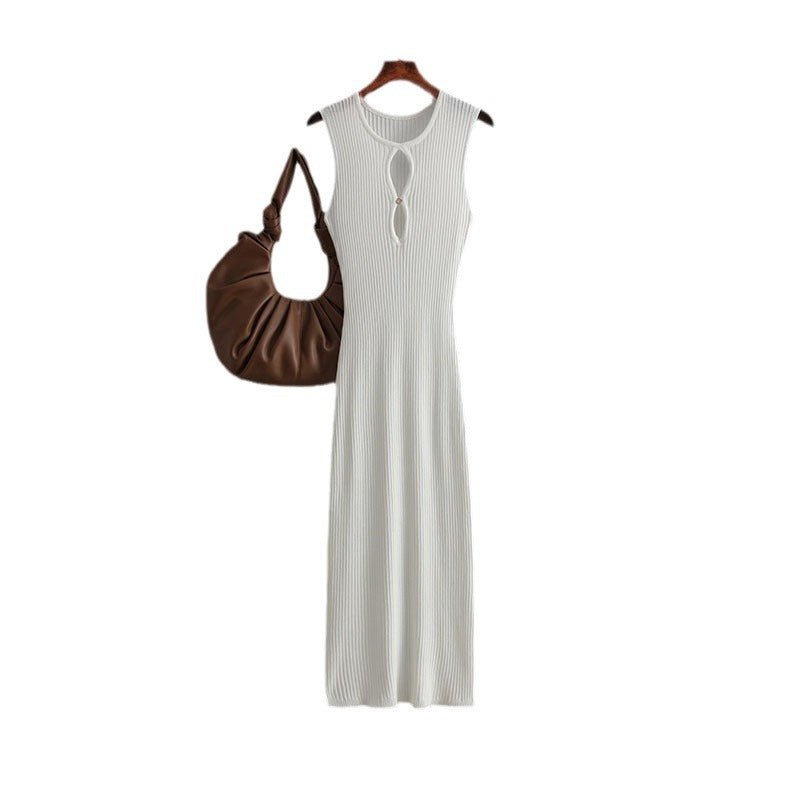 New summer sexy hollow knitted sleeveless round neck slim dress female - Negative Apparel