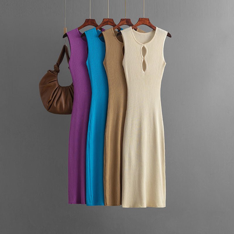 New summer sexy hollow knitted sleeveless round neck slim dress female - Negative Apparel