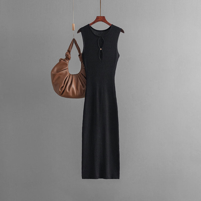 New summer sexy hollow knitted sleeveless round neck slim dress female - Negative Apparel