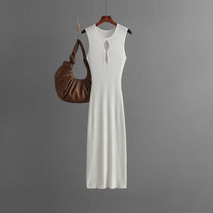 New summer sexy hollow knitted sleeveless round neck slim dress female - Negative Apparel