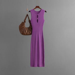 New summer sexy hollow knitted sleeveless round neck slim dress female - Negative Apparel