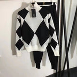 New two - piece women's sweater sportswear winter turtleneck jumper top knitted Harlan pants suit women - Negative Apparel