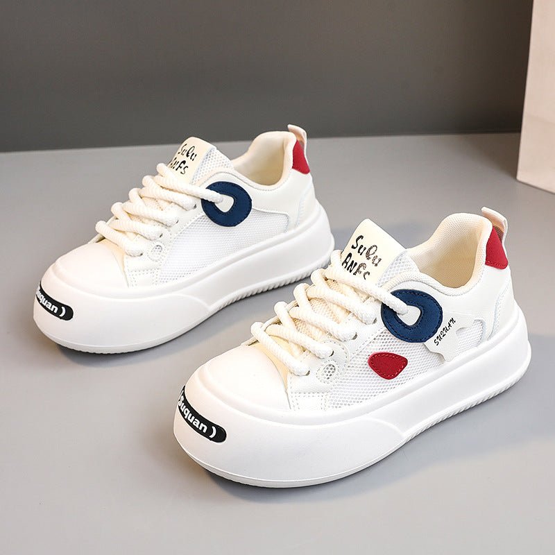 New wear - resistant color matching leather women's shoes 2025 spring and summer casual breathable sneakers thick bottom heightening shoes - Negative Apparel