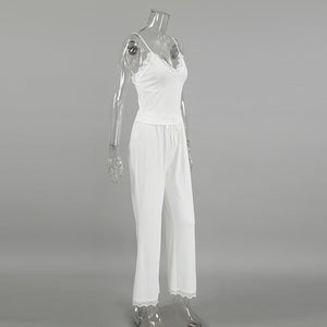 New white knitted stitching lace trousers pajamas - Negative Apparel