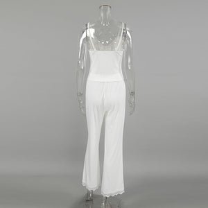 New white knitted stitching lace trousers pajamas - Negative Apparel