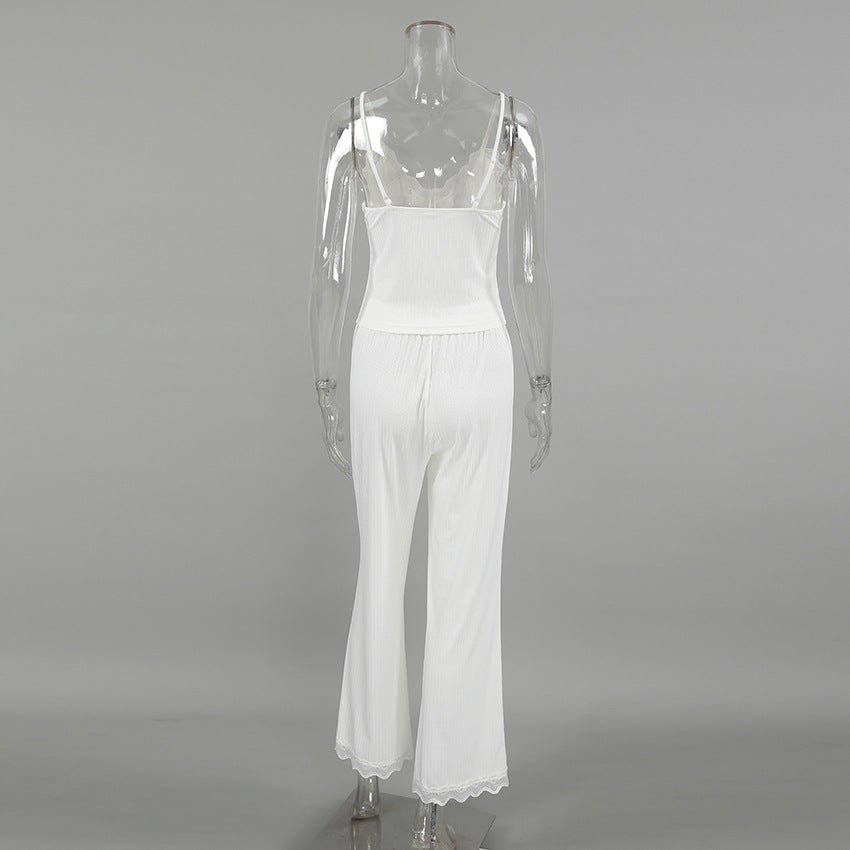 New white knitted stitching lace trousers pajamas - Negative Apparel