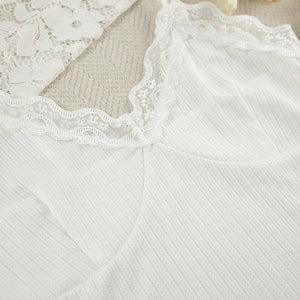 New white knitted stitching lace trousers pajamas - Negative Apparel