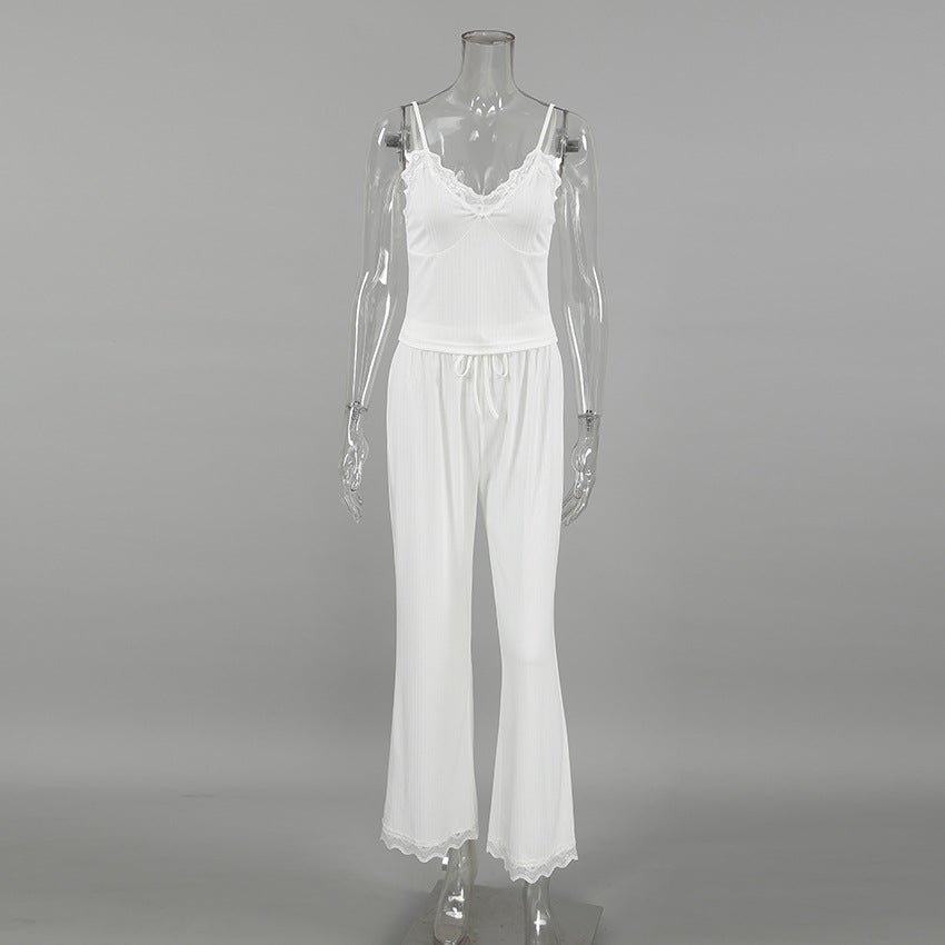 New white knitted stitching lace trousers pajamas - Negative Apparel